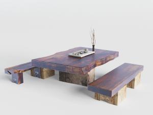 中式原木长方形茶桌凳子