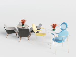 现代轻奢商务会议圆形桌椅组合