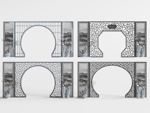 中式镂空拱形门隔断
