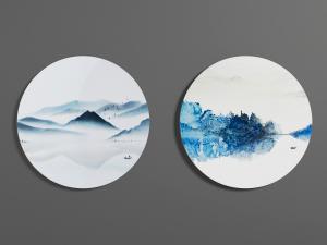 中式圆形水墨墙饰挂件
