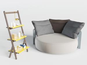 新中式圆形坐垫的单人沙发3d模型 新中式圆形坐垫的单人沙发