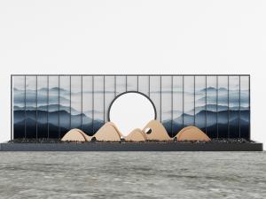 中式黑色花坛中山脉造型的景观小品