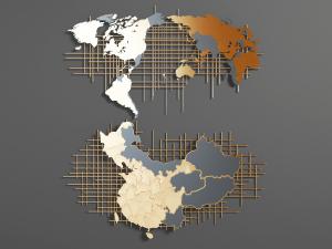 现代金属世界地图墙面挂件