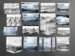 新中式山水图案的罗马拉帘