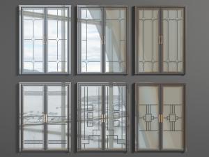 新中式玻璃双扇平开门