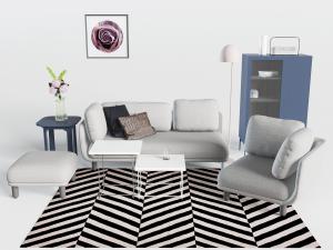 现代灰白色多人沙发、坐凳组合