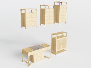 新中式实木茶桌、装饰柜和玄关柜