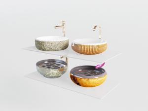 新中式带花纹的陶瓷洗手盆和水龙头