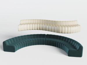 现代圆弧形墨绿色软包多人沙发3d模型 现代圆弧形墨绿色软包多人沙发