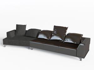 现代黑色布艺皮革拼接多人沙发3d模型 现代黑色布艺皮革拼接多人沙发