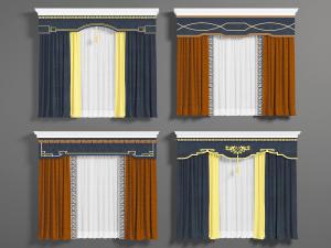 新中式蓝色、橙黄色窗帘