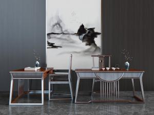 中式红木长方形茶桌椅组合