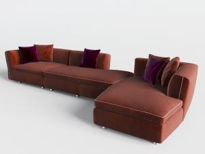 现代红色布艺转角拼接多人沙发3d模型 现代红色布艺转角拼接多人沙发