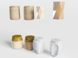 中式实木、陶瓷和藤编鼓凳