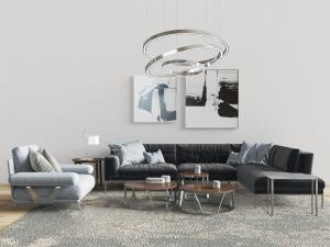 后现代布艺转角多人沙发单人沙发茶几组合