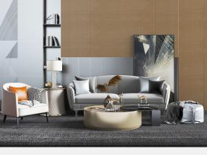 后现代多人单人沙发茶几组合