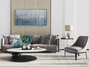 现代轻奢布艺多人沙发休闲椅子茶几组合