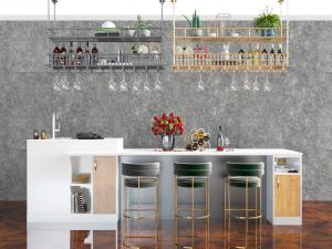 现代轻奢白色吧台吧椅酒架