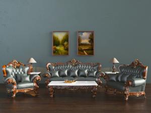 欧式雕花实木边框的多人双人单人沙发茶几组合