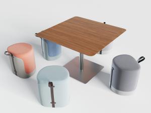 现代方形餐桌坐墩组合3d模型 现代方形餐桌坐墩组合