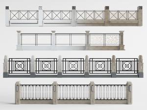 欧式铁艺石柱栏杆护栏围栏3d模型 欧式铁艺石柱栏杆护栏围栏