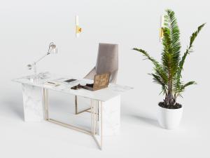 现代轻奢大理石书桌椅组合3d模型 现代轻奢大理石书桌椅组合