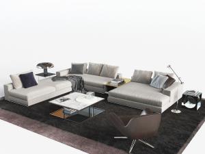 后现代布艺转角多人沙发休闲椅子茶几组合