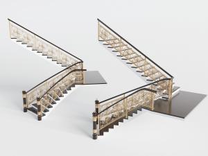 欧式铁艺雕花护栏楼梯3d模型 欧式铁艺雕花护栏楼梯