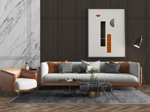 现代轻奢多人单人沙发茶几组合