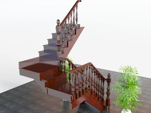 欧式实木转角楼梯3d模型 欧式实木转角楼梯