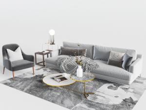 现代轻奢多人单人沙发茶几组合3d模型 现代轻奢多人单人沙发茶几组合