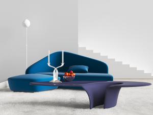 后现代蓝色异形多人沙发、茶几