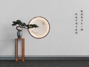 新中式实木方形花架、松树盆景盆栽