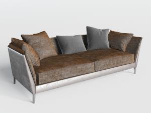 新中式皮革表层咖啡色坐垫的多人沙发3d模型 新中式皮革表层咖啡色坐垫的多人沙发