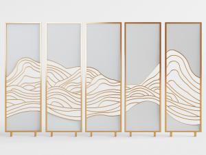 新中式金属边框的五连山脉屏风