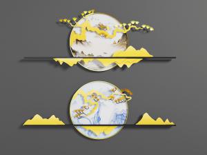 新中式圆形墙面装饰挂件