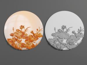 新中式圆形莲花荷叶图案的墙饰挂件