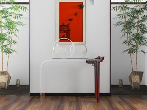 中式实木和透明塑料材质拼接的端景台3d模型 中式实木和透明塑料材质拼接的端景台