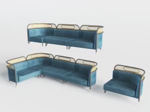 新中式蓝色转角多人沙发3d模型 新中式蓝色转角多人沙发