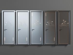 新中式带有山脉图案的平开门