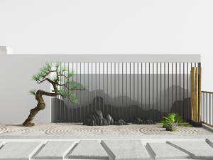 中式阳台露台松树假山景观小品