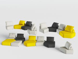 现代黑黄白三色拼接多人沙发3d模型 现代黑黄白三色拼接多人沙发
