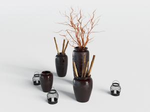 新中式陶瓷器皿干枝和烛台