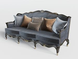 简欧灰色雕花边框的多人沙发3d模型 简欧灰色雕花边框的多人沙发