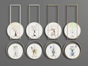 新中式金属边框的圆形墙饰挂件