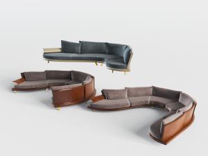 现代皮革靠垫布艺弧形、半圆形多人沙发3d模型 现代皮革靠垫布艺弧形、半圆形多人沙发