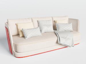 新中式红色表层白色坐垫的多人沙发3d模型 新中式红色表层白色坐垫的多人沙发