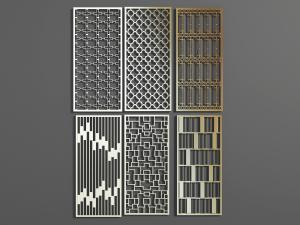 新中式花朵、方格纹理的金属隔断3d模型 新中式花朵、方格纹理的金属隔断