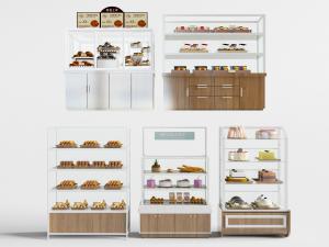 新中式实木柜体金属层架的糕点展示柜