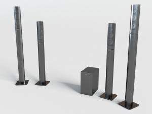 现代黑色家庭影院落地式音响和功放3d模型 现代黑色家庭影院落地式音响和功放